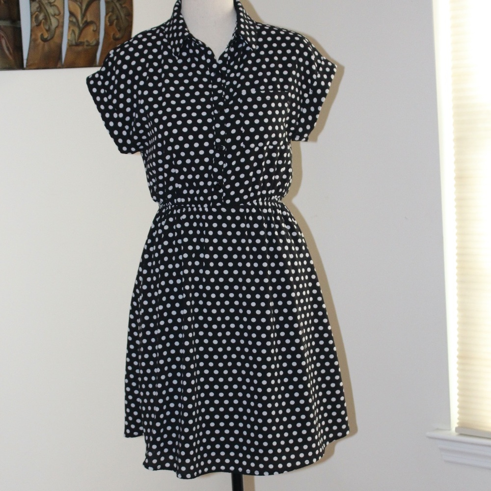 Monteau, black and white polkadot dress